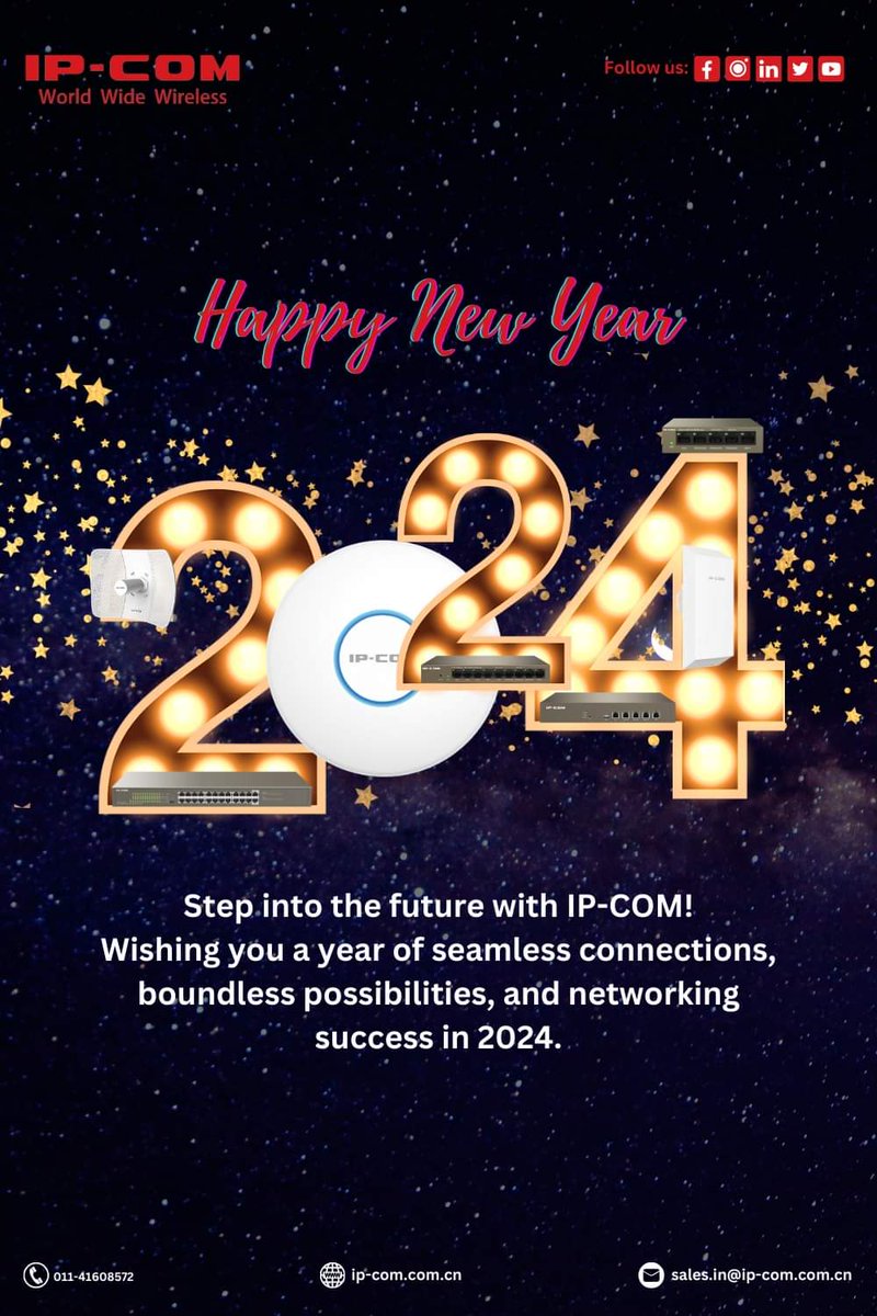 ipcom_ind's tweet photo. Dear Valued Partners and Clients,

🌟 Thank you for choosing IP-COM as your networking solutions provider! 🌟

May the coming year bring prosperity, success, and new milestones for all of us. 🚀

🌐 #IPCOMIndia2024 #ConnectivityUnleashed #DigitalInnovation 🌐 https://t.co/MSXd9exwhP