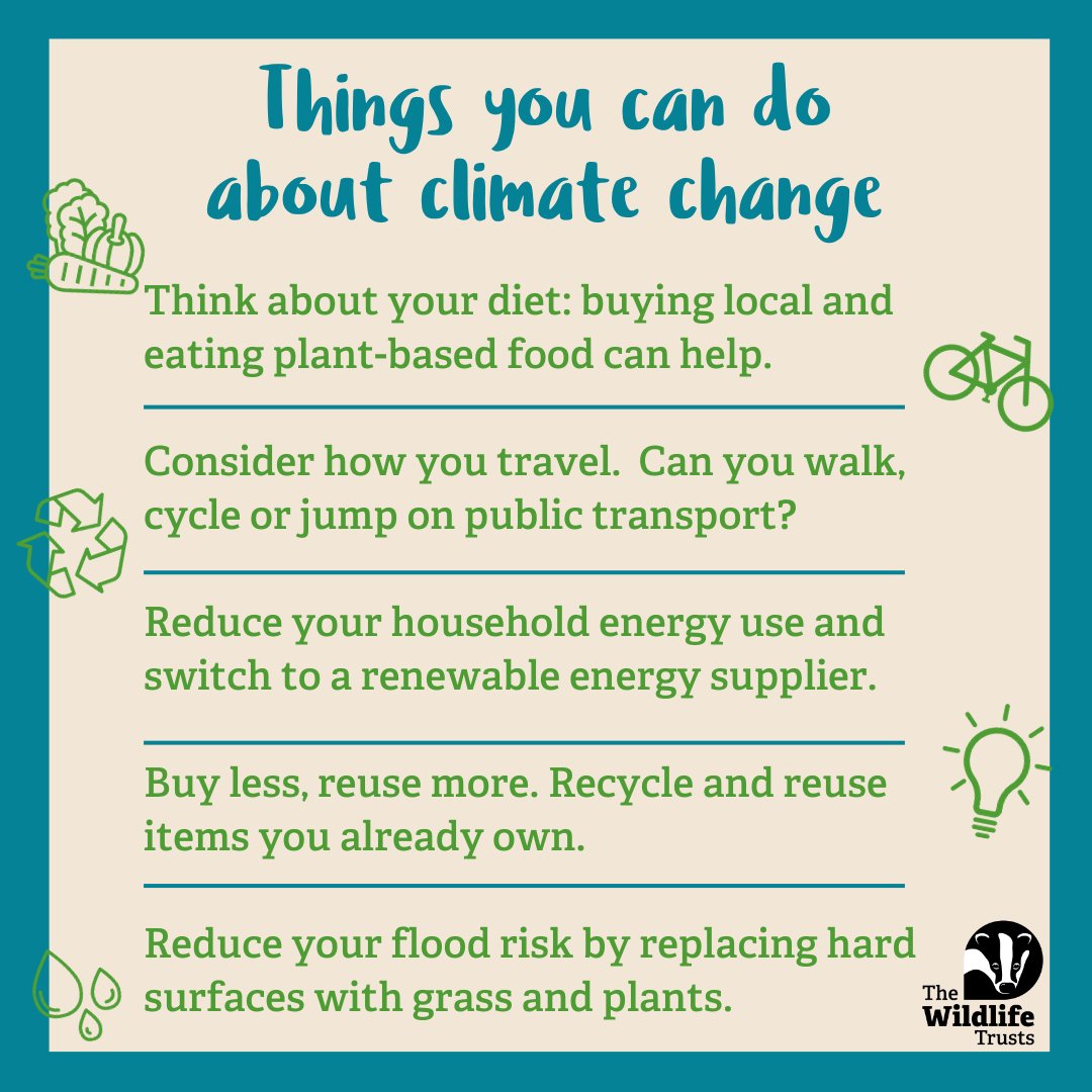 During our colder months, it’s easy to forget about climate change. But the world is warming and it’s threatening our wildlife.

We’ve come up with a few simple things everyone can do to help protect the planet. 🌎 wildlifetrusts.org/things-you-can…