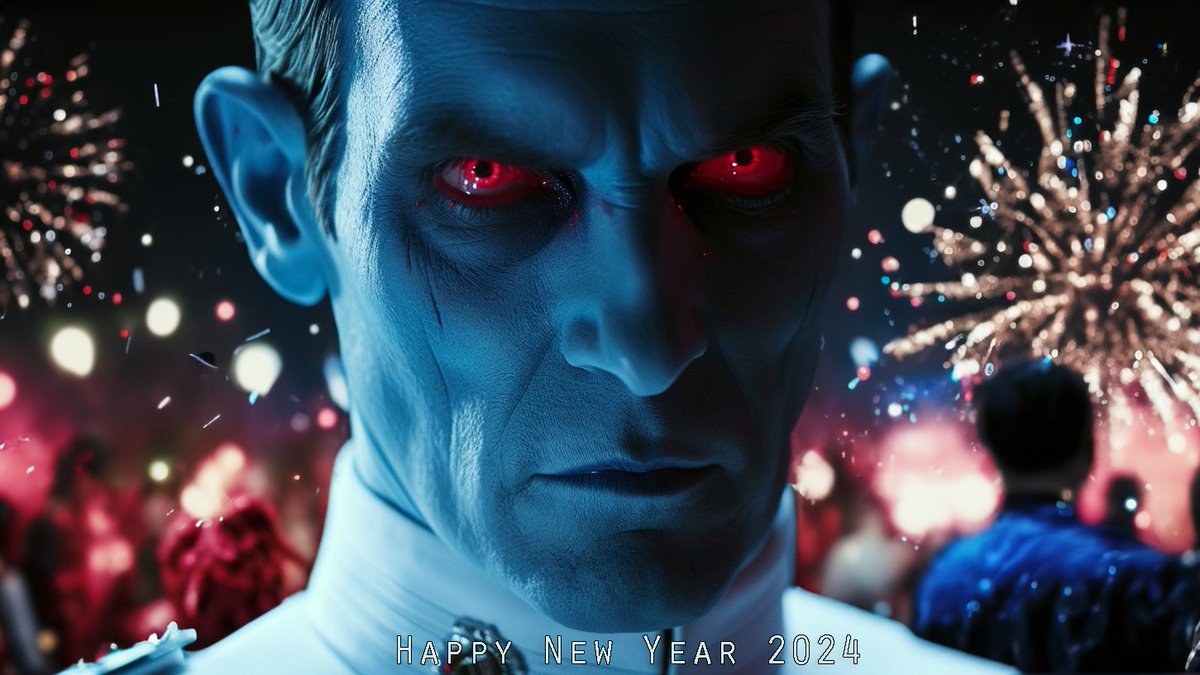 Grand Admiral Thrawn wishes you a Happy New Year 2024 aboard the Chimaera

#StarWars #Thrawn #GrandAdmiralThrawn #HappyNewYear #2024 #AIimage #Midjourney #Photoshop by SWAG77