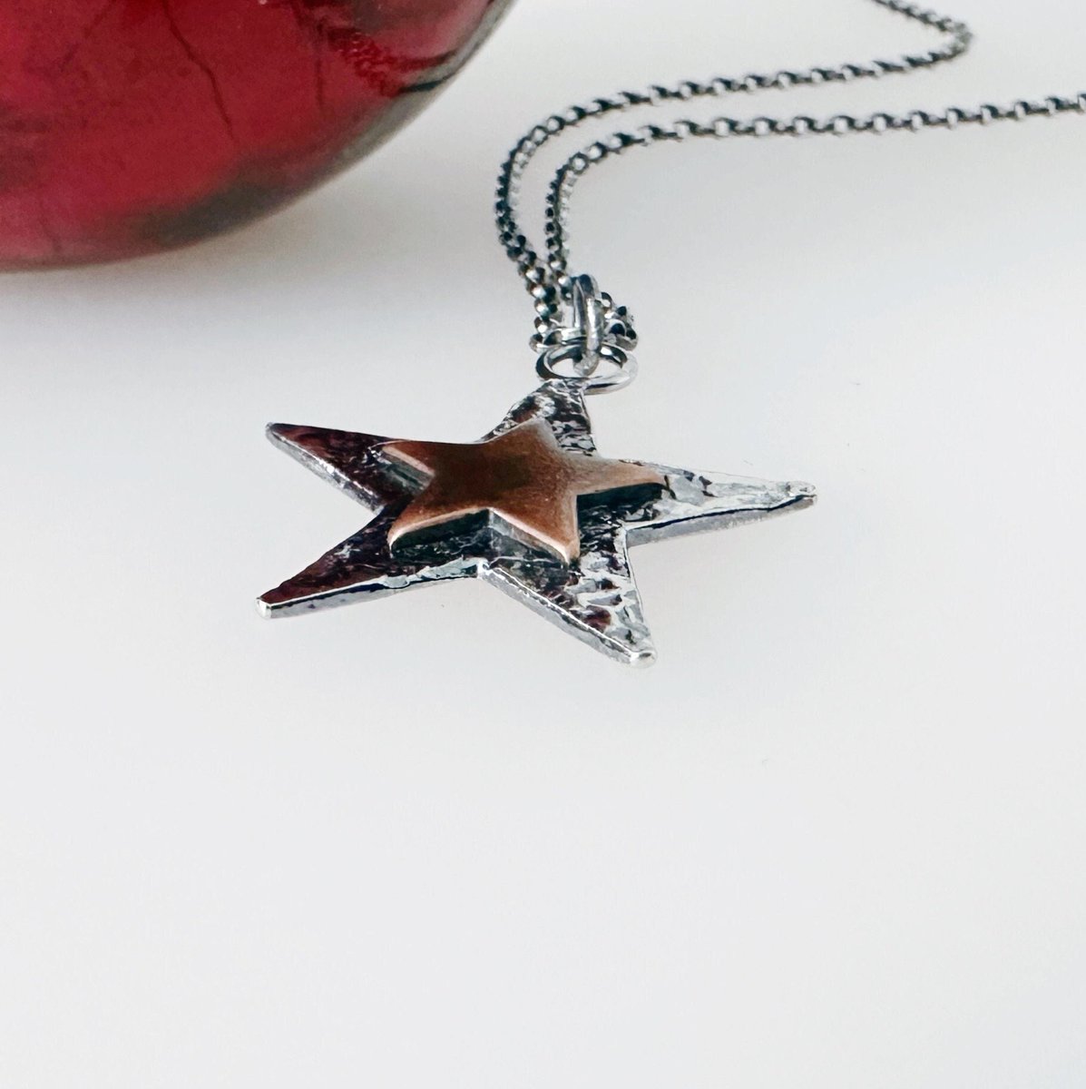 Sterling Silver and Copper Star Pendant Necklace tuppu.net/1174feb5 #UKCraftersHour #MaisyPlum #Etsy #ShopIndie #MHHSBD #PersonalisedStar