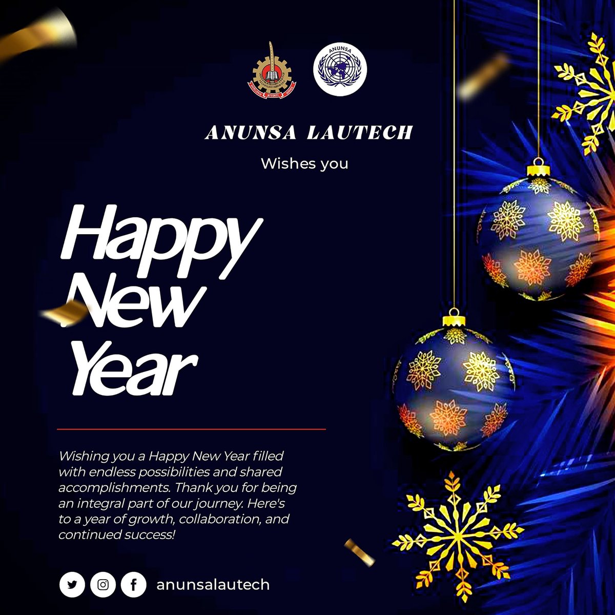 Anunsalautech's tweet photo. Happy new year ANUNSITES, May the New Year bring you abundant joy, success, and fulfillment. Let's continue working hand in hand towards positive change, embracing the spirit of unity, and contributing to a brighter future for our communities and beyond. https://t.co/U0AHaDbGOB