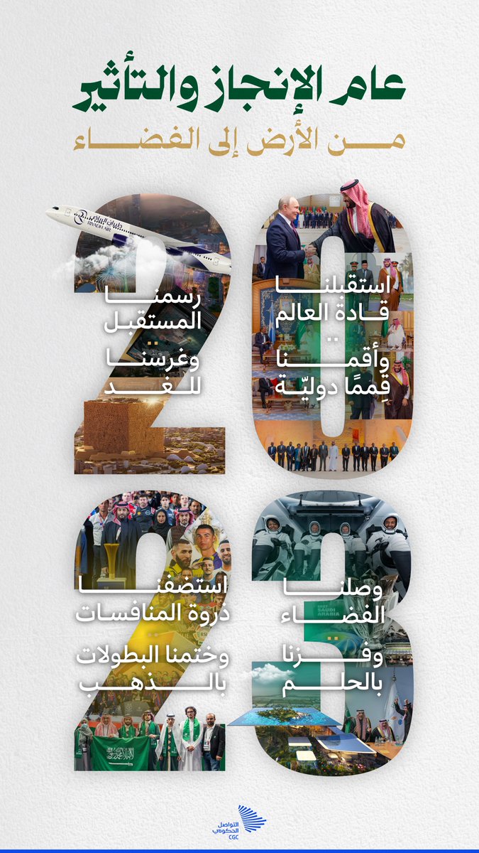 CGCSaudi's tweet photo. 2023 عام الإنجاز والتأثير من الأرض إلى الفضاء. #التواصل_الحكومي https://t.co/Bsg9uJlJzP