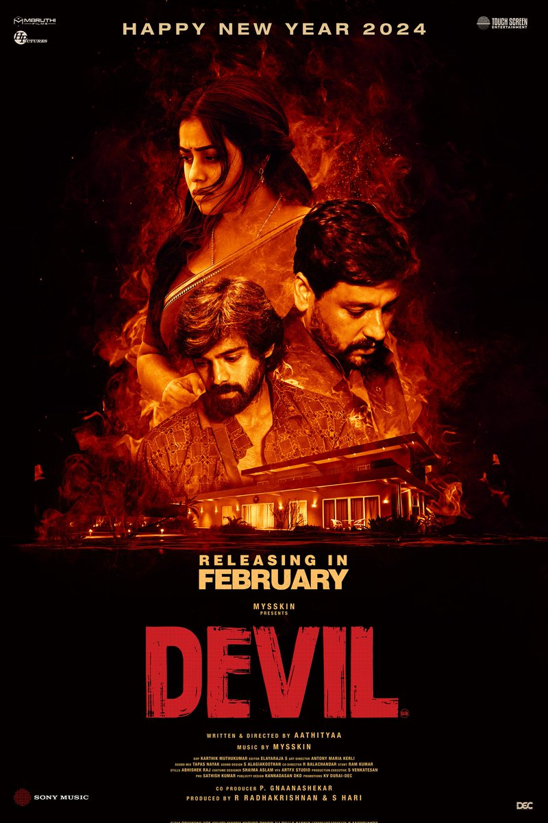 #Devil in theaters from Feb 2024 ✨

Cast : #Vidharth #Poorna
Music - #Mysskin 
Direction : Aathityaa (Debut)