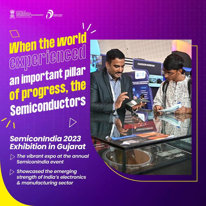 #RECAP2023 with Digital India || Not just digital tech we showcased some cool electronics & chip designs too! At the SemiconIndia 2023, the world saw the FABulous display of India's emerging semiconductor manufacturing industry.
#DigitalIndia Ashwini Vaishnaw Rajeev Chandrasekhar