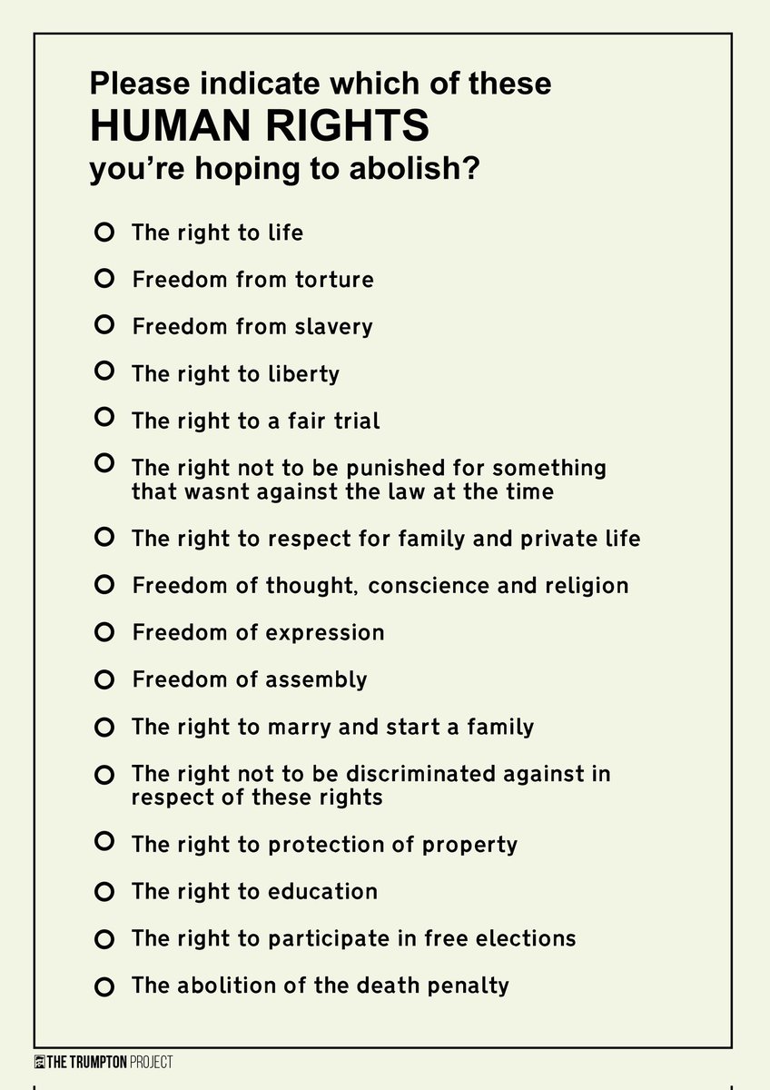 Dear Neil, You have been randomly selected for our survey. Please indicate which Human Rights you'd like to take away from your constituents