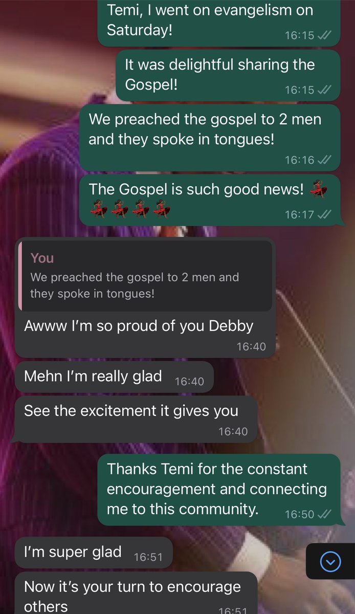DeborahAriyo's tweet photo. When I wanted to start evangelizing in 2023, I reached out to Temi, she was so helpful. Connected me to a community of believers who evangelize &amp; shared some advice. Followed up with me afterwards. 

Thank you, Temi.

In 2024, the Gospel prevails! Evangelism like never before! https://t.co/qVWzYl8Nbw