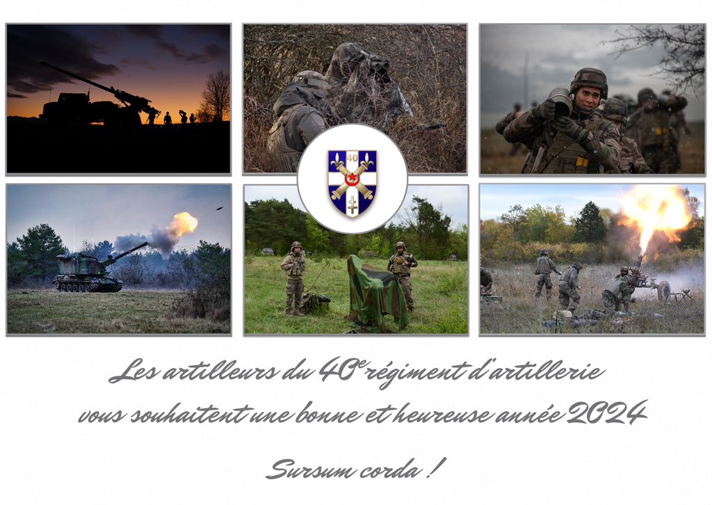 40RA_Officiel's tweet photo. Anciens, familles, amis de l’artillerie. Camarades militaires et civils de l’armée de Terre. Habitants de Suippes et de Haubourdin. Vous qui nous suivez sur les réseaux. Notre 1er petit message de l’année 2024 est pour vous. En vous remerciant… 🤝🇫🇷 Bonne année 2024. https://t.co/cxArT3beyU