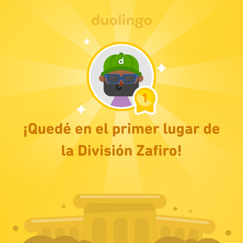 jcreyes76's tweet photo. ¡Quedé en el primer lugar de la División Zafiro en @Duolingo! https://t.co/CU4qPXYySZ