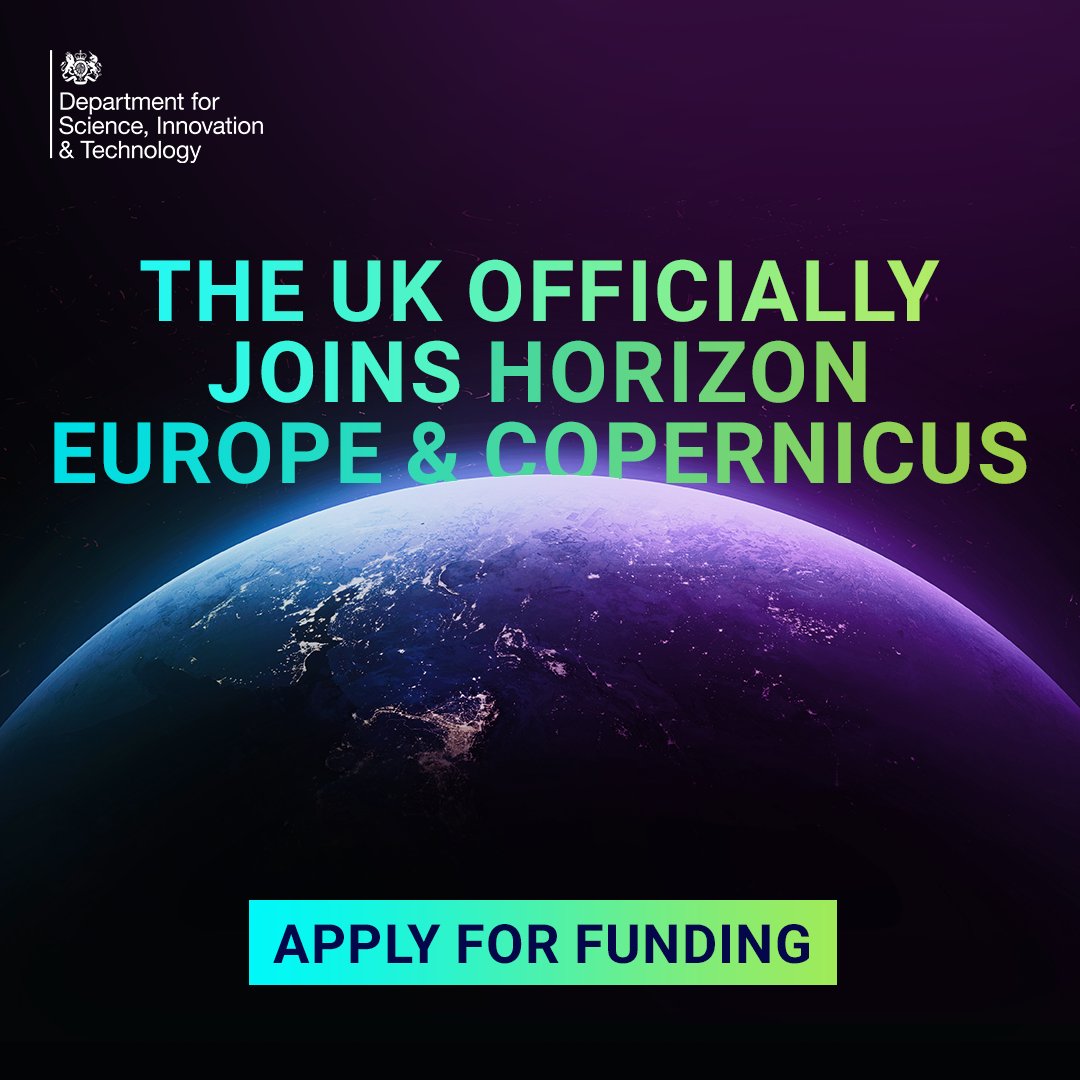 The world's largest research programme is officially open to the UK🔓🔬

🇬🇧 Scientists, researchers and businesses can apply for Horizon's 2024 programme - teaming up with European and global partners to lead science globally 🌍

Find out more 👇
gov.uk/business-finan…