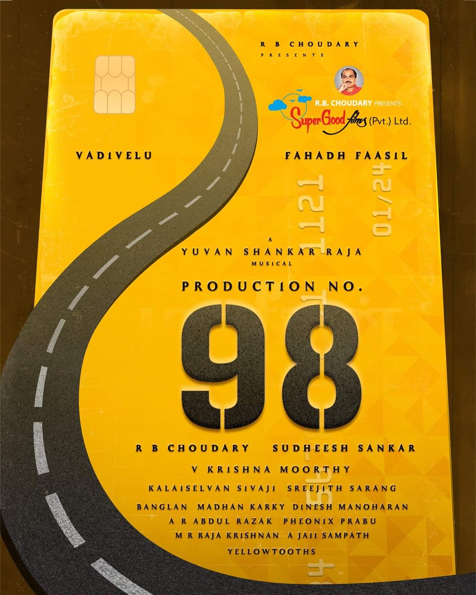 Dir_Suresheav's tweet photo. Super Good Films' 98th production venture to have #Vadivelu and #FahadhFaasil playing the leads.
Directed by #SudheeshSankar, this yet to be titled movie will have music scored by #YuvanShankarRaja, cinematography by #Kalaiselvan, editing by #SreejithSarang, art direction by #Banglan.
#SuperGoodFilms