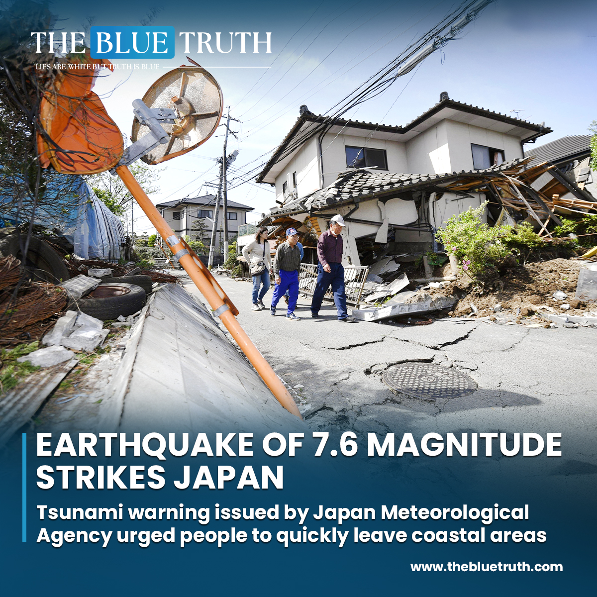 Earthquake of 7.6 magnitude strikes Japan.
Tsunami warning issued by Japan Meteorological Agency urged people to quickly leave coastal areas.

#EarthquakeAlert #JapanEarthquake #TsunamiWarning #NaturalDisaster
#EmergencyEvacuation #EarthquakeSafety #tbt #TheBlueTruth