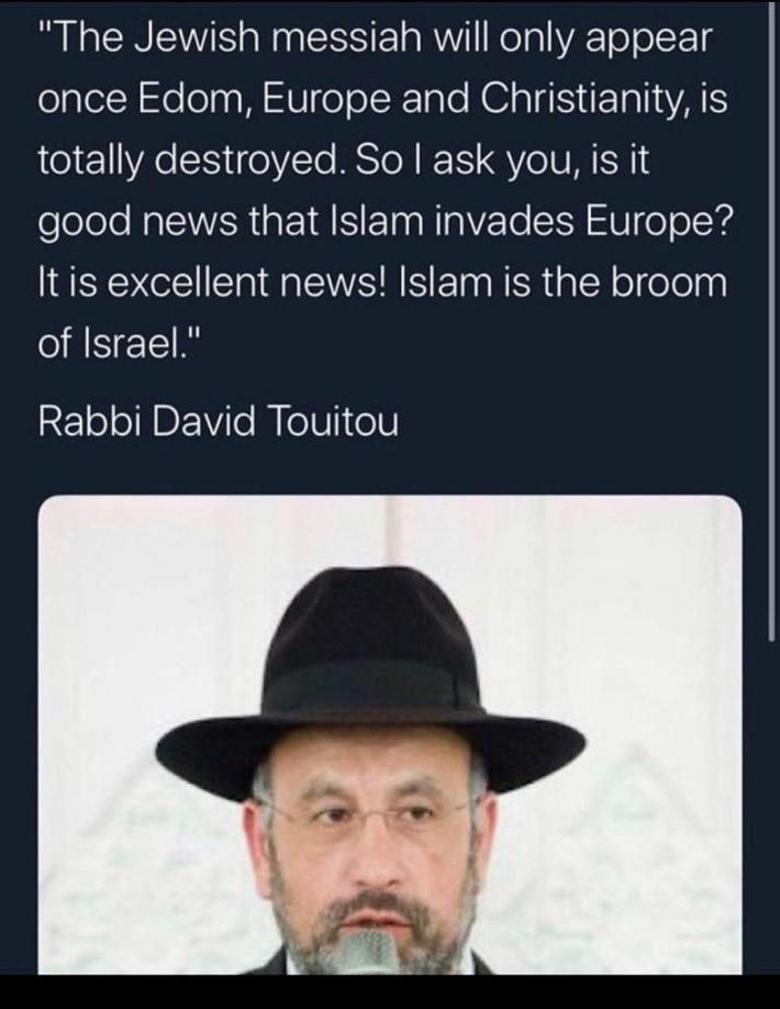 NickGriffinBU's tweet photo. The Great Replacement isn't just about cheap labour for capitalists and  power for tyrants. This third factor has been a 'thing' ever since his ancestors opened the gates of Toledo to the Moors.

Are Muslims finally waking up to the fact that it isn't just Christian-Zionists who get manipulated?