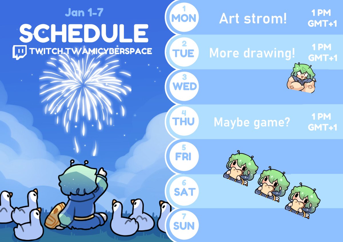 amicyberspace's tweet photo. HAPPY 2024!!๐
First schedule of the year!โจ
https://t.co/8IIxQMWjyI https://t.co/lZtSbqAgMA