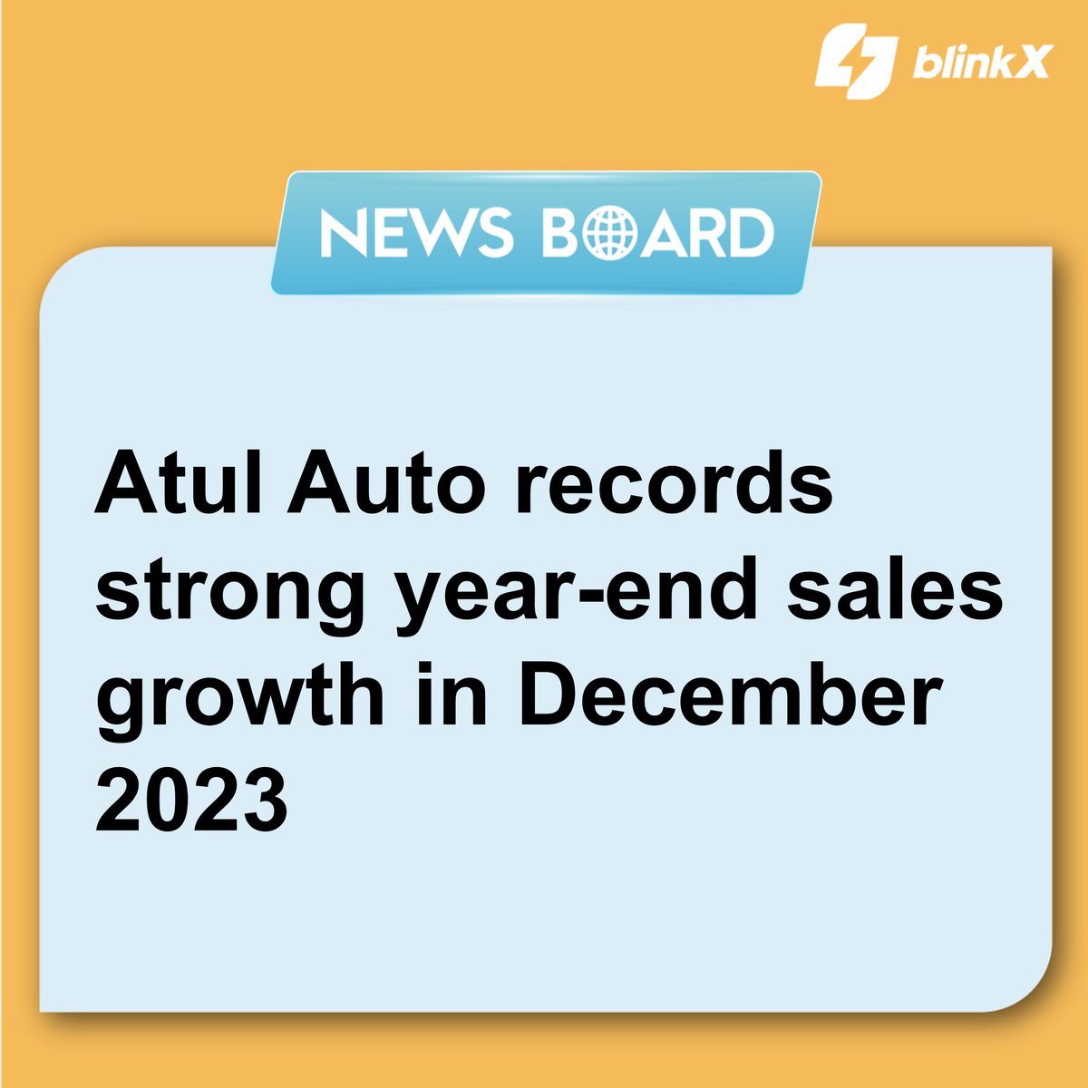 Atul Auto has reported robust sales performance for the month of December 2023, with a notable increase of 16.36% compared to the same period in the previous year, totaling 2,503 vehicles.

#atulauto #autosales #automibile #Sales  #stockmarket #investing #trading #finance