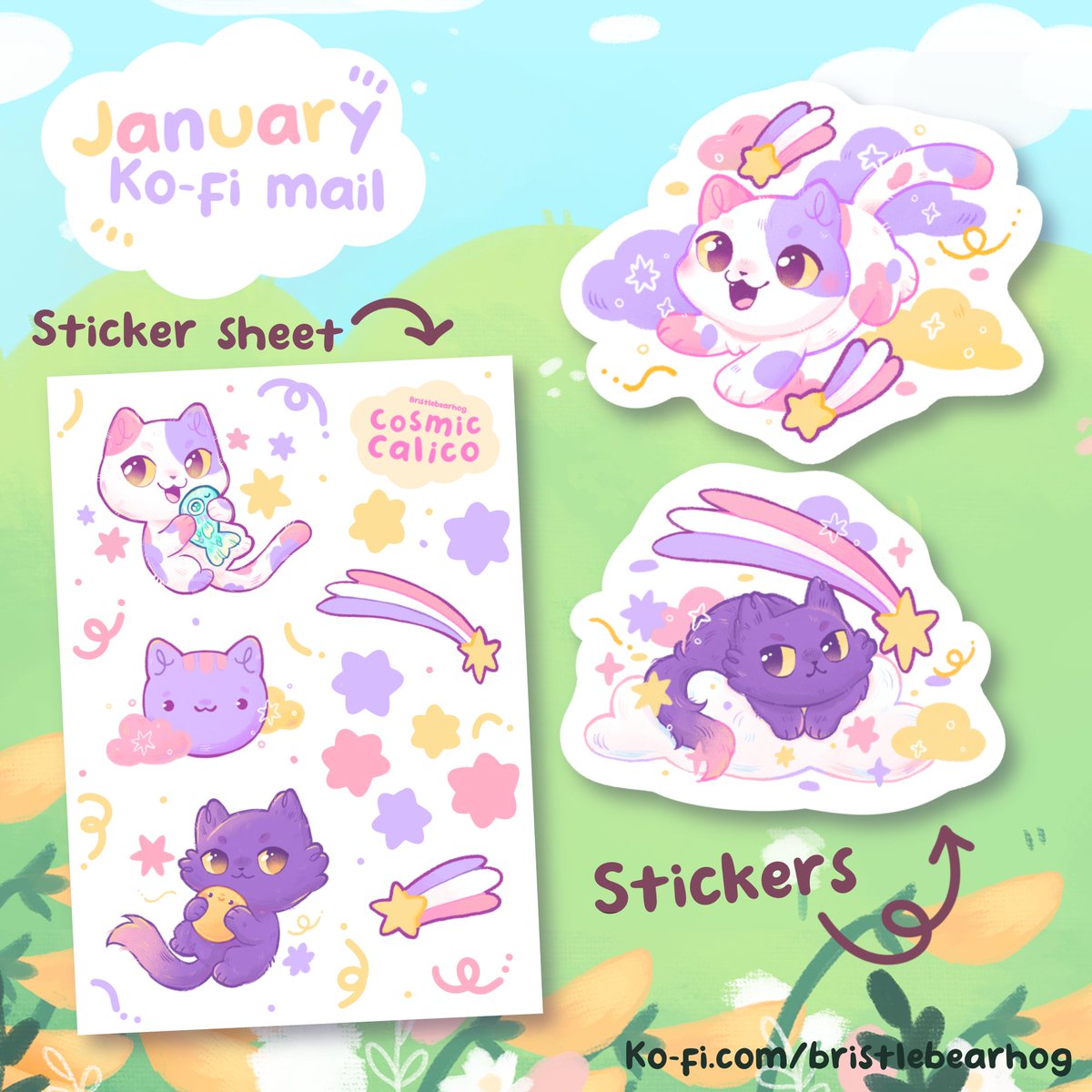 Bristlebearhog Sticker Sheet - Cosmic Calico Bristlebearhog Sticker Sheet - Cosmic Calico