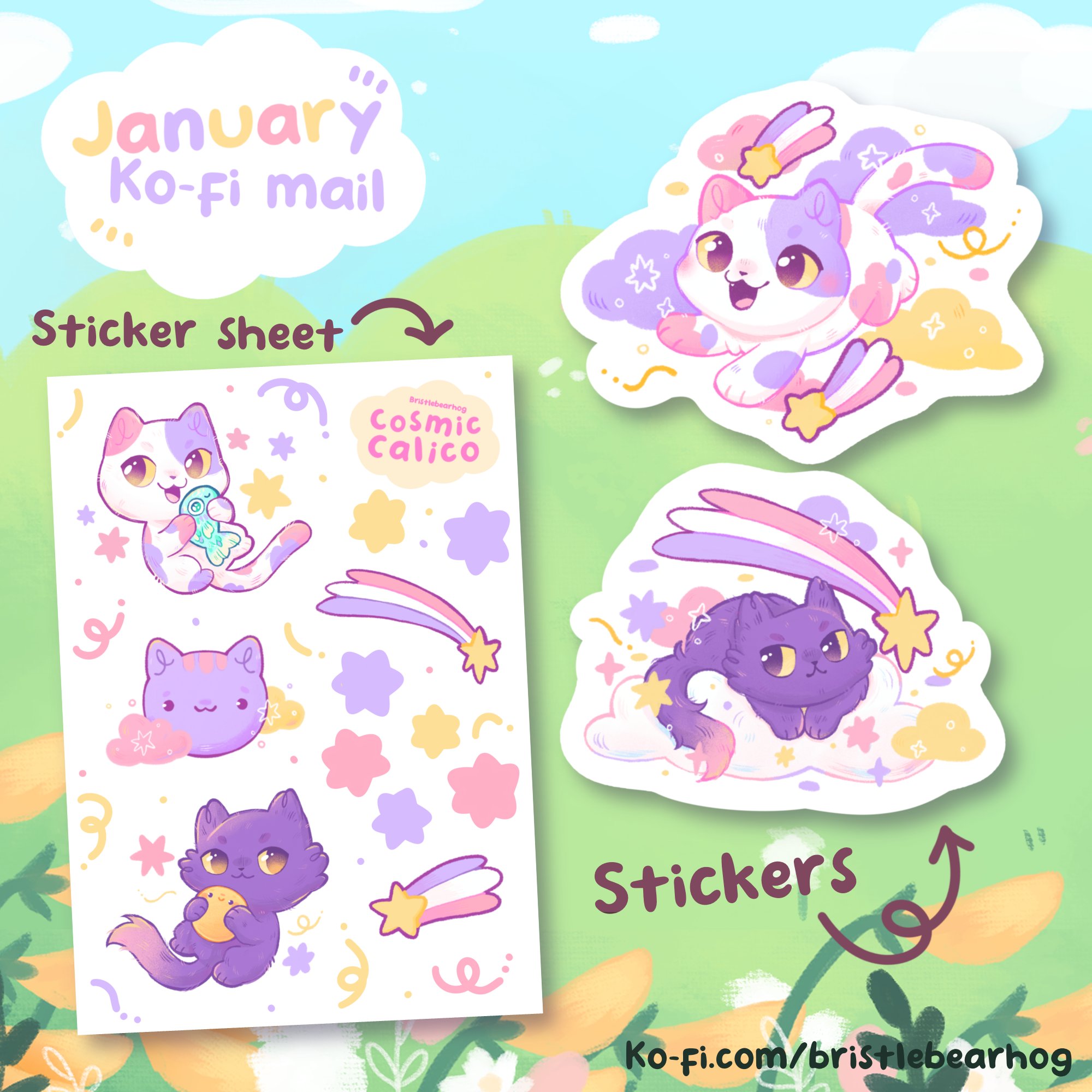 Bristlebearhog Sticker Sheet - Cosmic Calico Bristlebearhog Sticker Sheet - Cosmic Calico