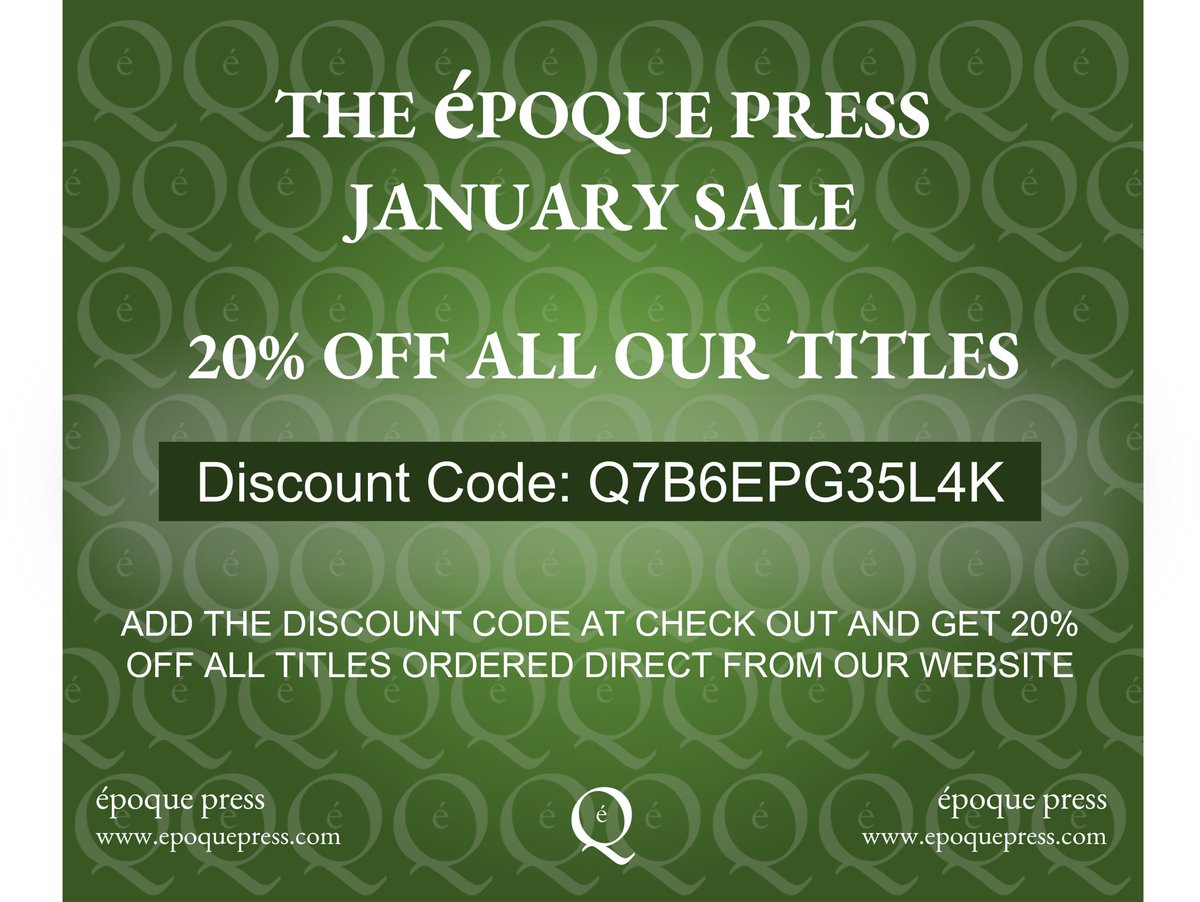 We are kicking off 2024 with our January sale! Use the discount code below at checkout on our website to get 20% off all our titles. Feel free to share with all your literary loving contacts. epoquepress.com/online-store