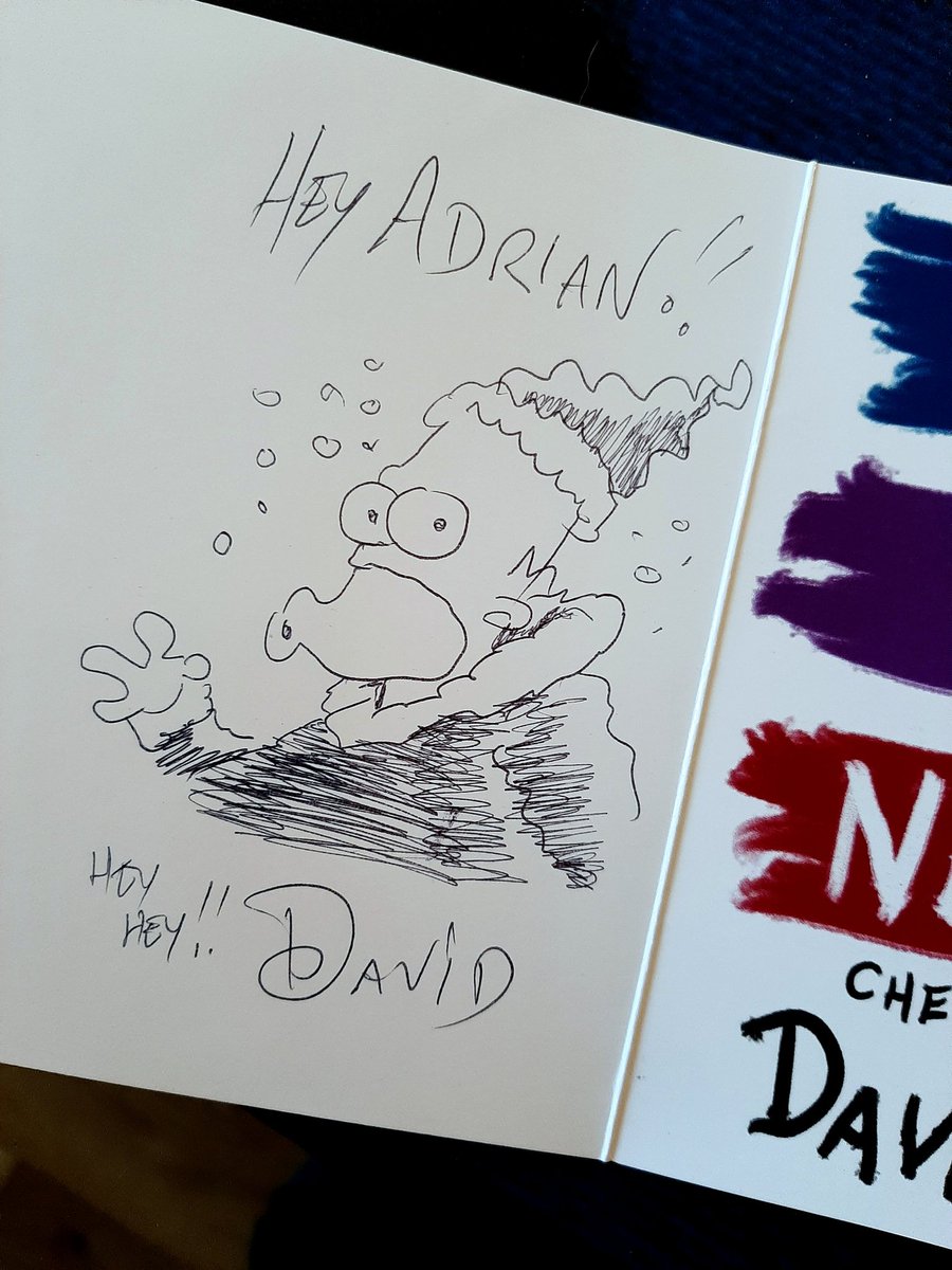 An honour and a pleasure to receive a Happy New Year card from the mighty Simpson's veteran @tubatron with a hand-drawn Homer therein.