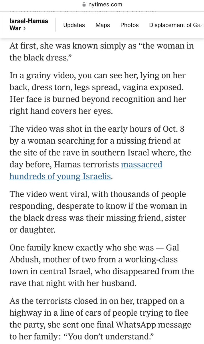 HenMazzig's tweet image. Gal Abdush, originally known as “the woman in the black dress” was one of Hamas' victims of sexual assault and murder. 

Her body was found burned beyond recognition, exposed, alone, with her right hand over her eyes. 

But she was so much more than what they did to her. 

She…
