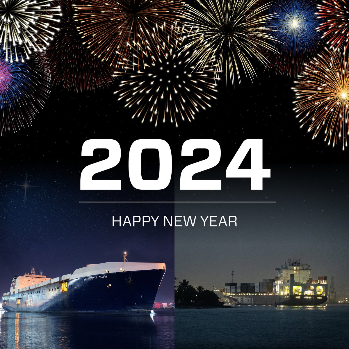 TOTE_Maritime's tweet photo. Cheers from #TeamTOTE for a happy, healthy, and prosperous year ahead. Here's to another successful year working together to deliver for the people of #Alaska and #PuertoRico. Happy New Year!

#TOTEAK #TOTEPR #Dedicated #Reliable #BuilttoServe https://t.co/2hqoPl0Jet