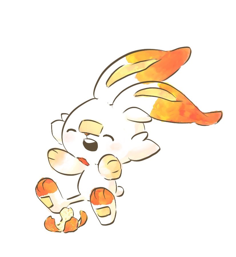 scorbunny pokemon (creature) no humans closed eyes white background solo simple background open mouth  illustration images