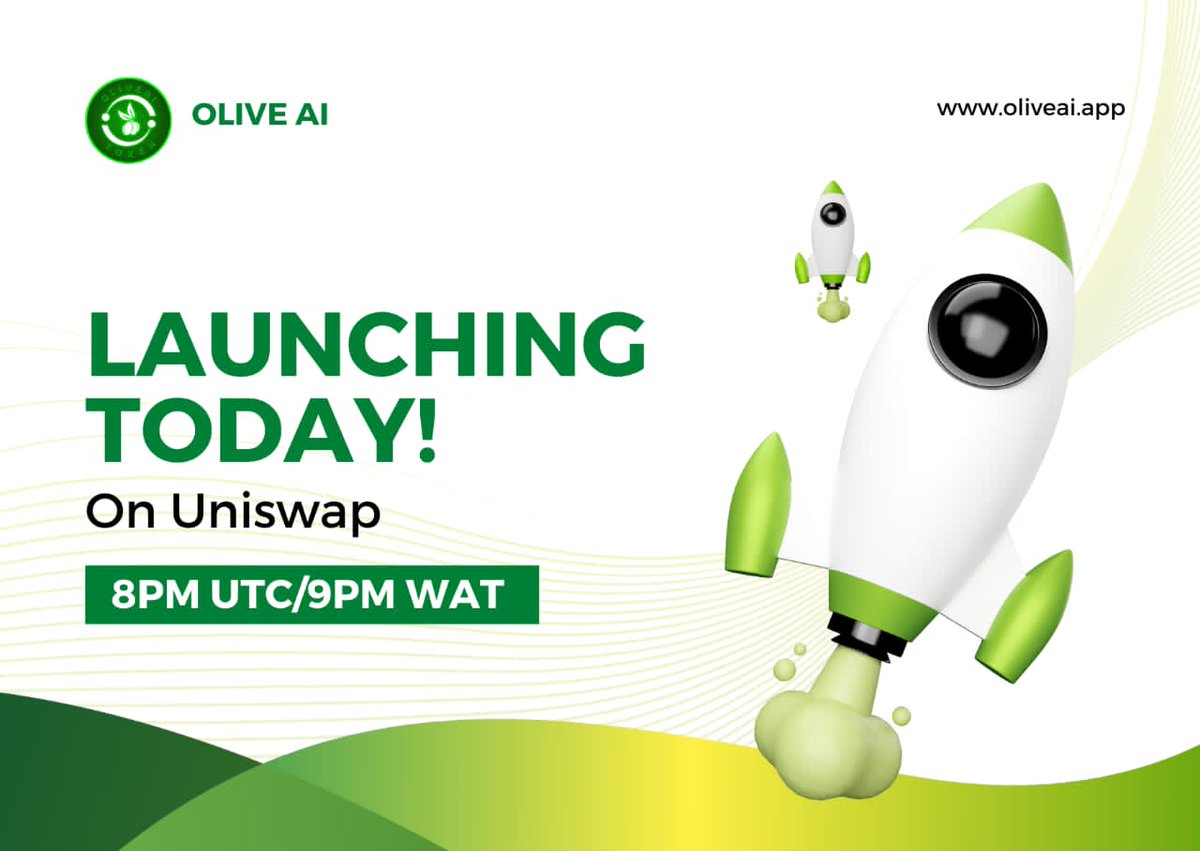 Emercy09's tweet photo. 🚀 Exciting Launch Alert! 🌐 Get ready for OliveAI fair Launch Today. Time 8:Pm UTC.
9Pm Nigeria 🇳🇬 Time
@OliveaiOfficial #Oliveai #Bullish #Ethereum https://t.co/TWkIBk3385