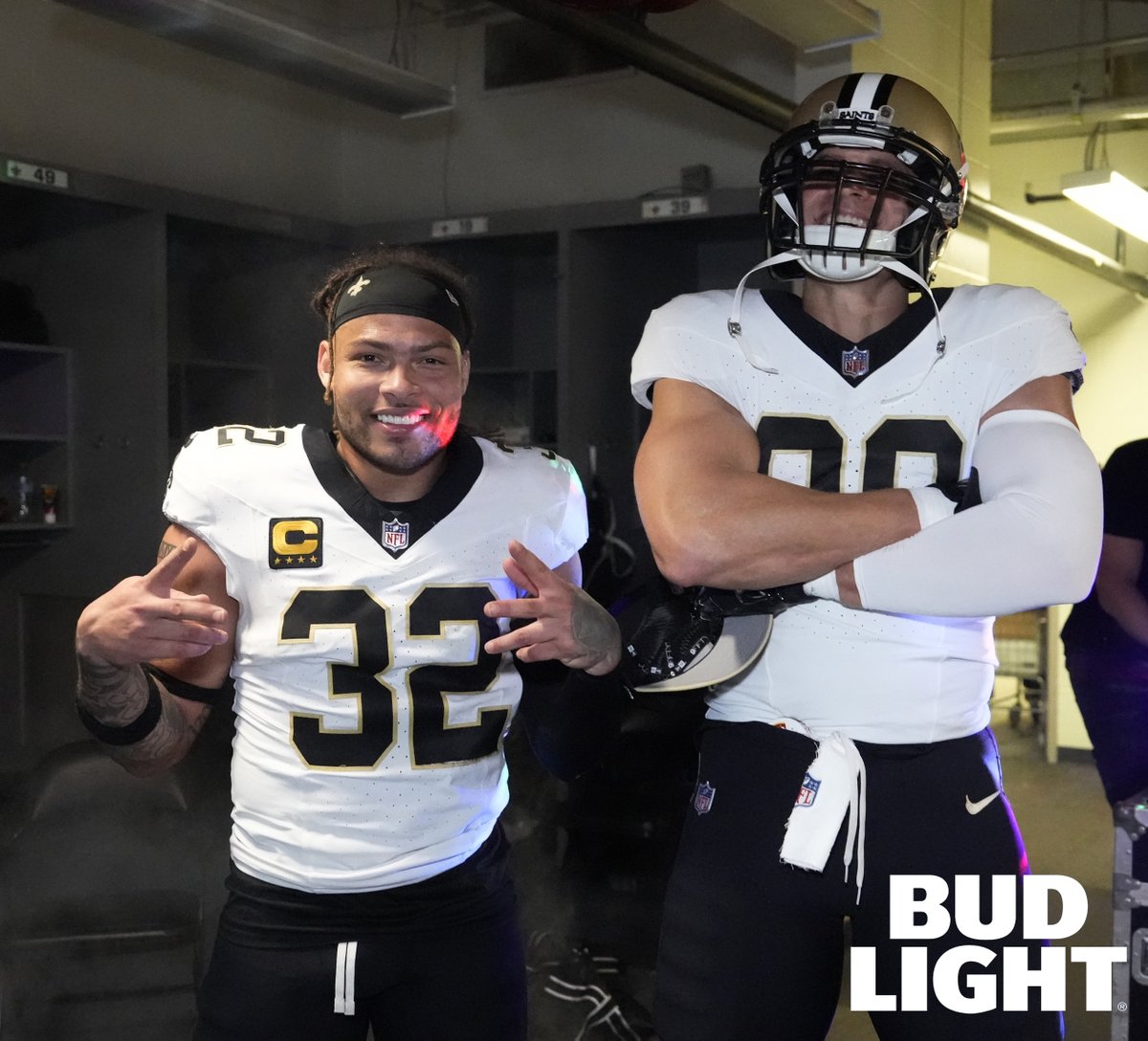 Saints's tweet photo. PHOTOS: In the #Saints locker room after the New Year's Eve Dub ⚜️

📸: https://t.co/q4BJht2SsK

@BudLight | #EasyToCelebrate https://t.co/tu8Jg1hLDL
