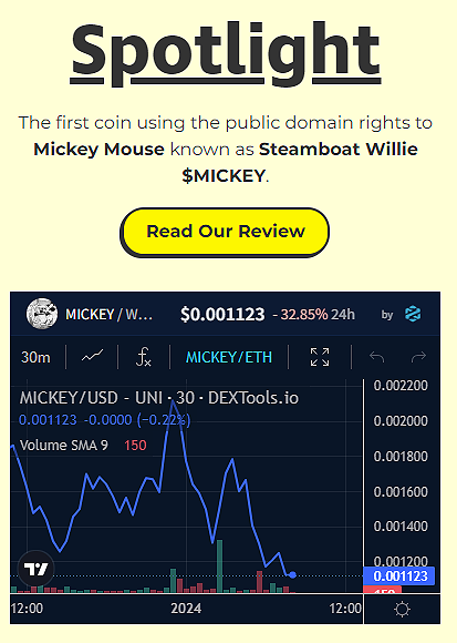 MemeCoinDigest's tweet photo. Check out our latest review of Mickey! 🐭A delightful meme token journey filled with nostalgia and fresh excitement. Perfect for both long-time fans and new explorers alike!

READ NOW:
https://t.co/0SuWxPSoj7

$MICKEY #MemeCoinDigest #MemeCoinNews #MemeCoinMastery https://t.co/xqVputtNF1