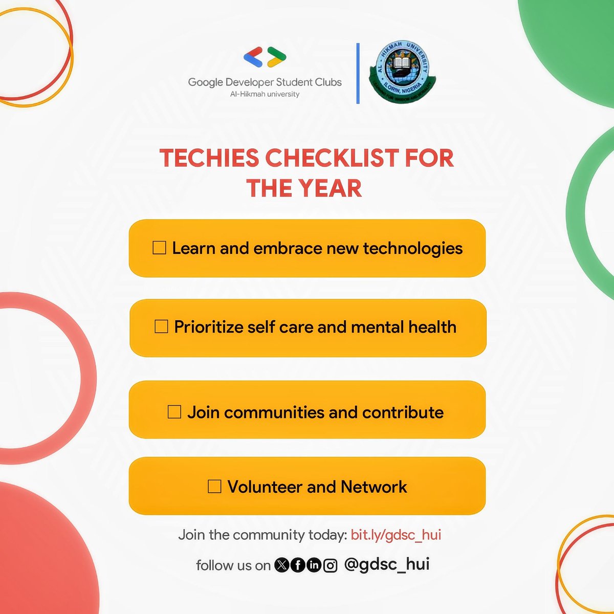 gdgoc_hui's tweet image. 2024 is here guys!🥳
It&apos;s a new day and the saying goes
 &quot;Start by doing what is necessary, then what is possible, and suddenly you are doing the impossible&quot; 🤩

 Let&apos;s take this opportunity to reflect and take on new challenges,wishing you a memorable year ahead from #gdschui.✨