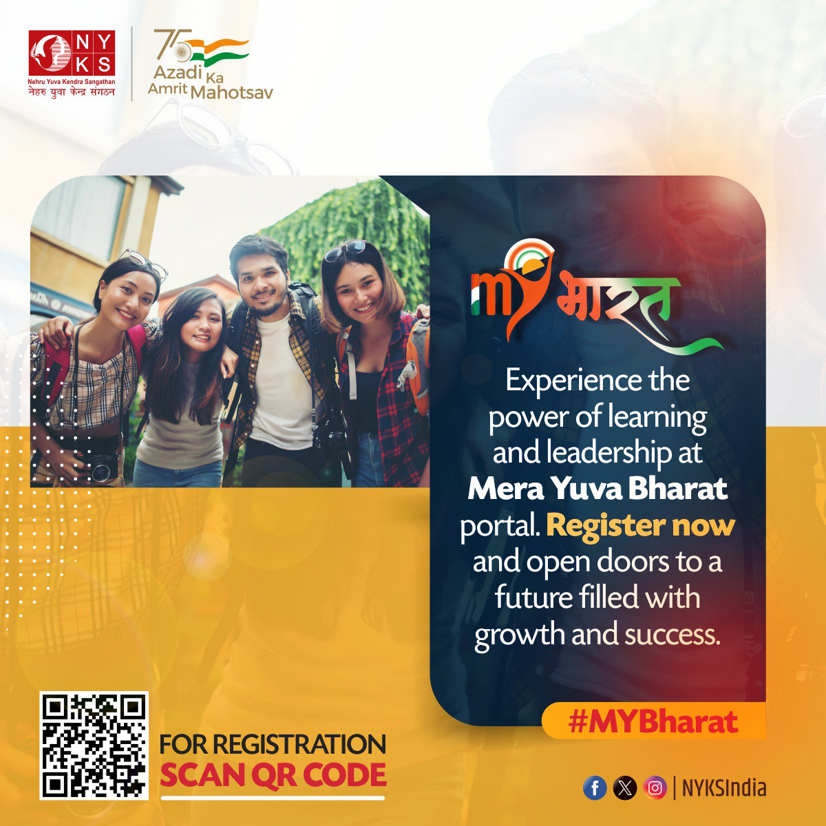 Unlock your potential with #MeraYuvaBharat! 🌟 Dive into a journey of learning and leadership. Register today and step into a brighter, successful tomorrow. 🚀 Register Here: mybharat.gov.in #MeraYuvaBharat #LearnLeadSucceed #NYKS #MYBharat
