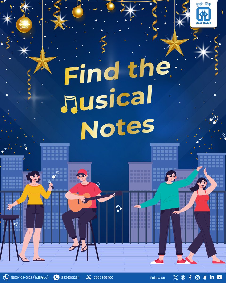 Search for secret #MusicalNotes scattered around, match them up, and compose a joyful tune for a melodious #NewYear #Celebration. Share your answer in the comments below. #NewYear2024 #HappyNewYear #UCOTURNS81 #FoundationDay #UCOFoundationDay #81YearsOfTrust #NewYearsEve #Puzzle
