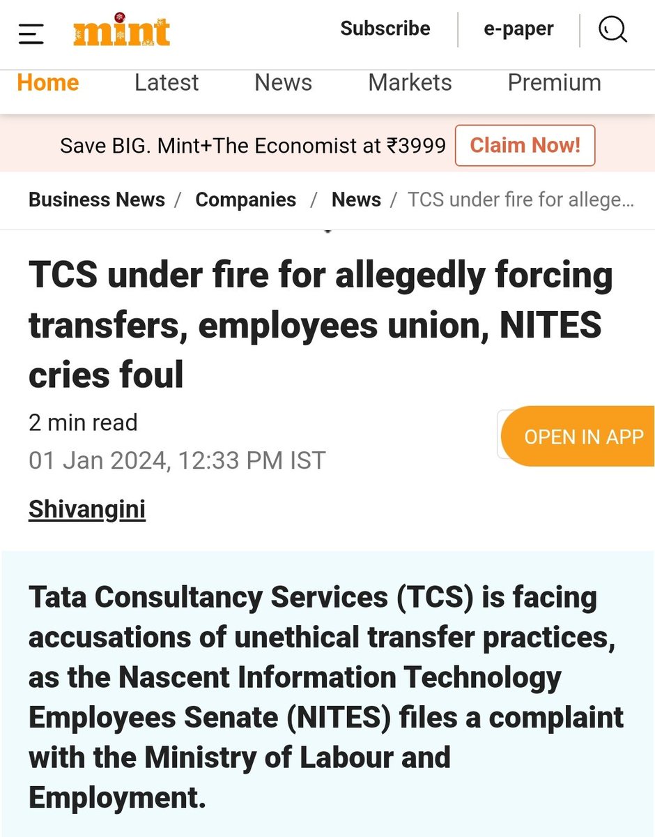 TCS shamelessly forces 2000+ employees to relocate! Salary cuts for those who resist? Enough is enough! #ITEmployees unite! We request @LabourMinistry to stop this injustice! #ForcedTransfers #EndExploitation #TataConsultancyServices