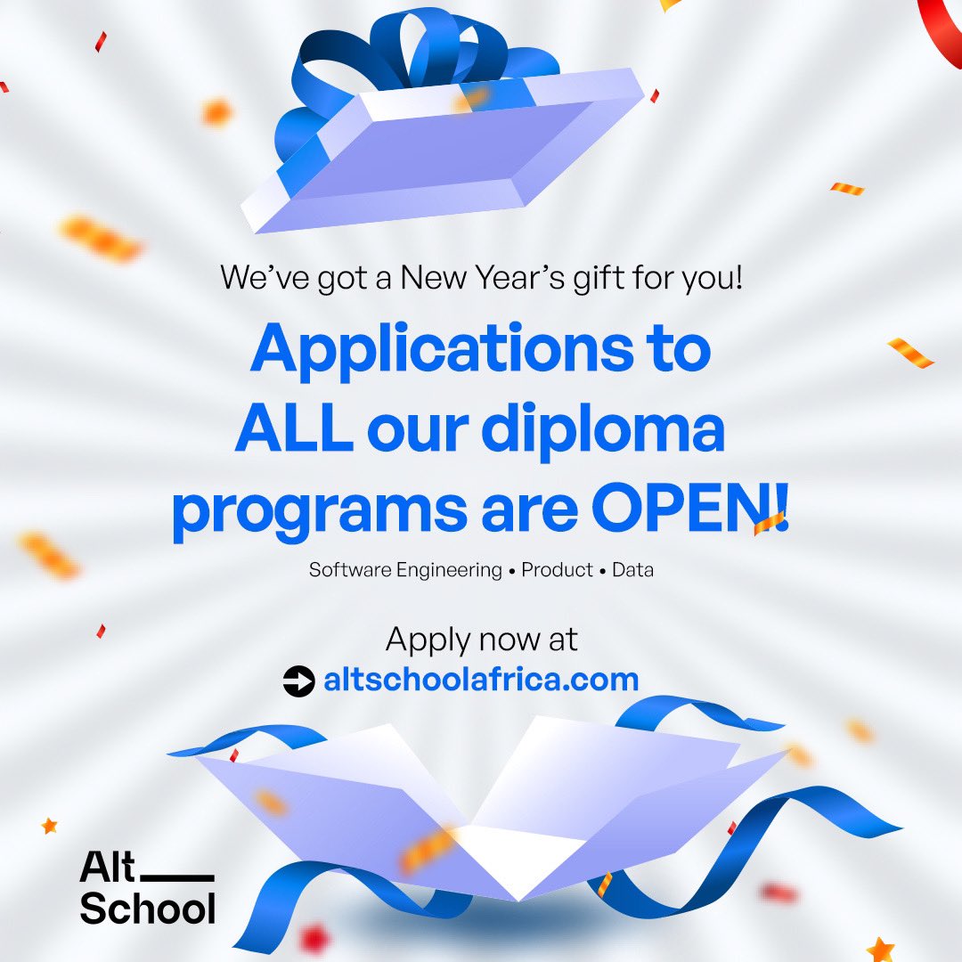 Yes, you read that right!😉 You can now apply to any of our Software Engineering, Product and Data diploma programs! 🎉 Is this the best New Year’s gift ever or what? 🤭 Apply now at altschoolafrica.com!
