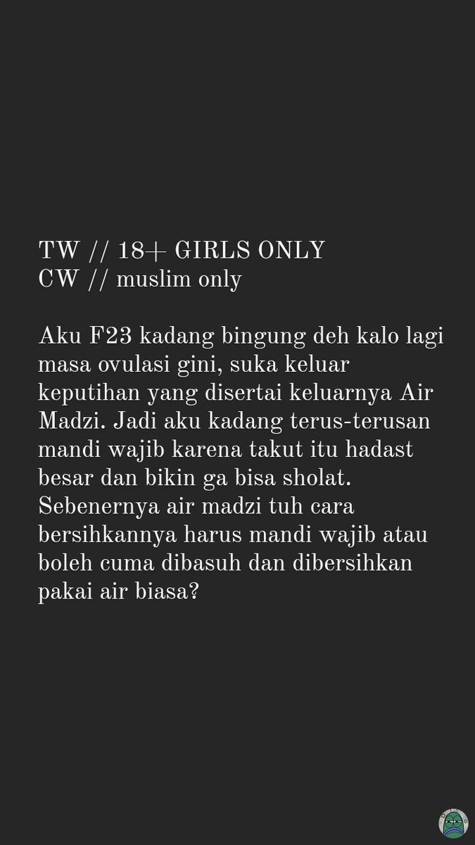 TW // DELAPAN BELAS PLUS, GIRLS ONLY

Tanyarl tolong yang ngerti fiqih wanita nya tentang ini, boleh dishare biar sama sama tau. Terimakasihh