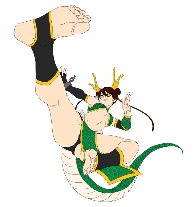 進捗。辰年なのでドラゴンキック #一日一裸足絵