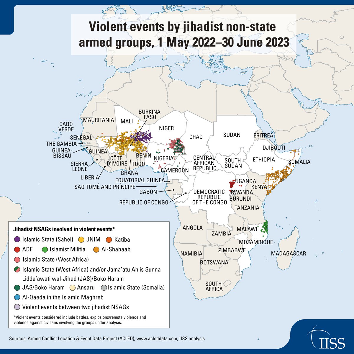 Sub-Saharan Africa is now the region with the greatest annual number of terrorist attacks globally. Read the Regional Spotlight of our latest Armed Conflict Survey and find out more about the changing nature of Sub-Saharan jihadism: go.iiss.org/41knYdy
