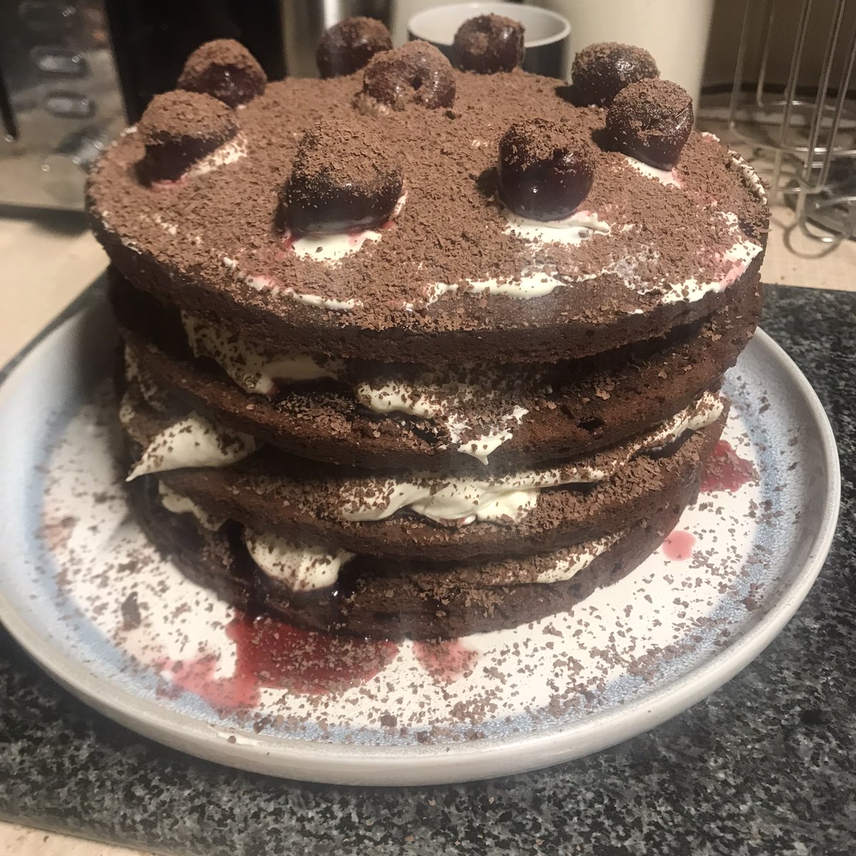 RichardTWatson's tweet photo. Here it is: Happy New Black Forest Gateau, everyone. #MenWhoBake #NYD #BlackForest #NewYear #2024 https://t.co/1v4pXNYnIg