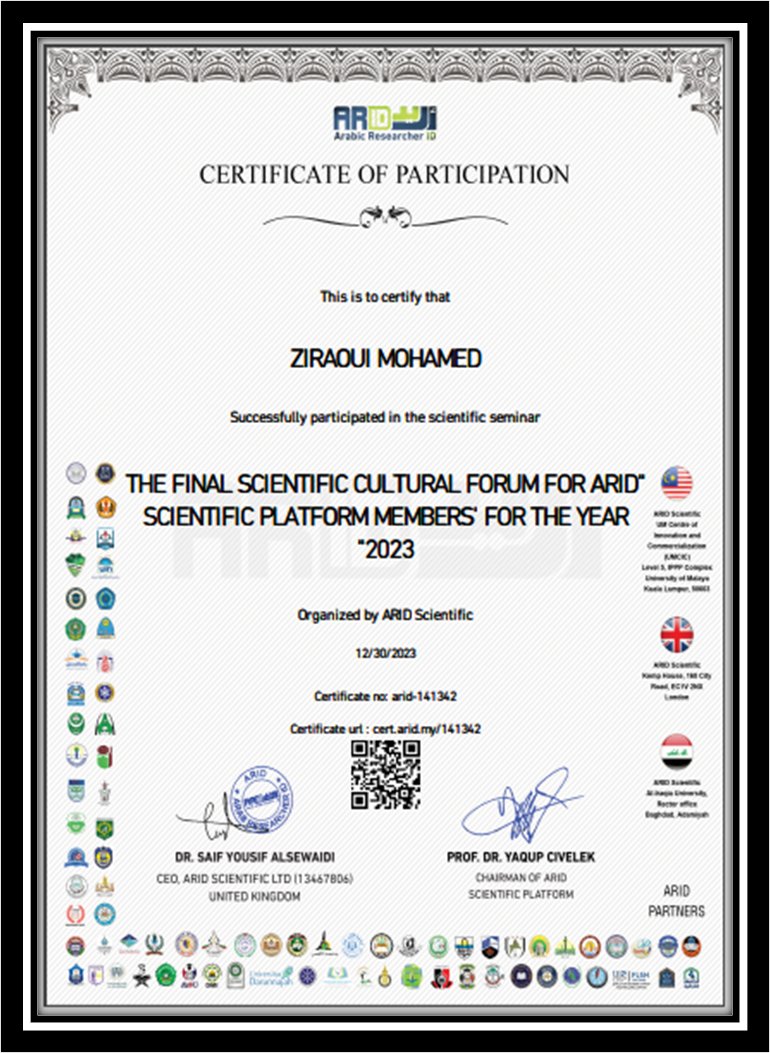 The final scientific cultural forum for Arid Scientific Platform members' for the year2023 This certificate verifies successfully achieved the requirement for The final scientific cultural forum for Arid Scientific Platform members' for the year 2023 @researcherid