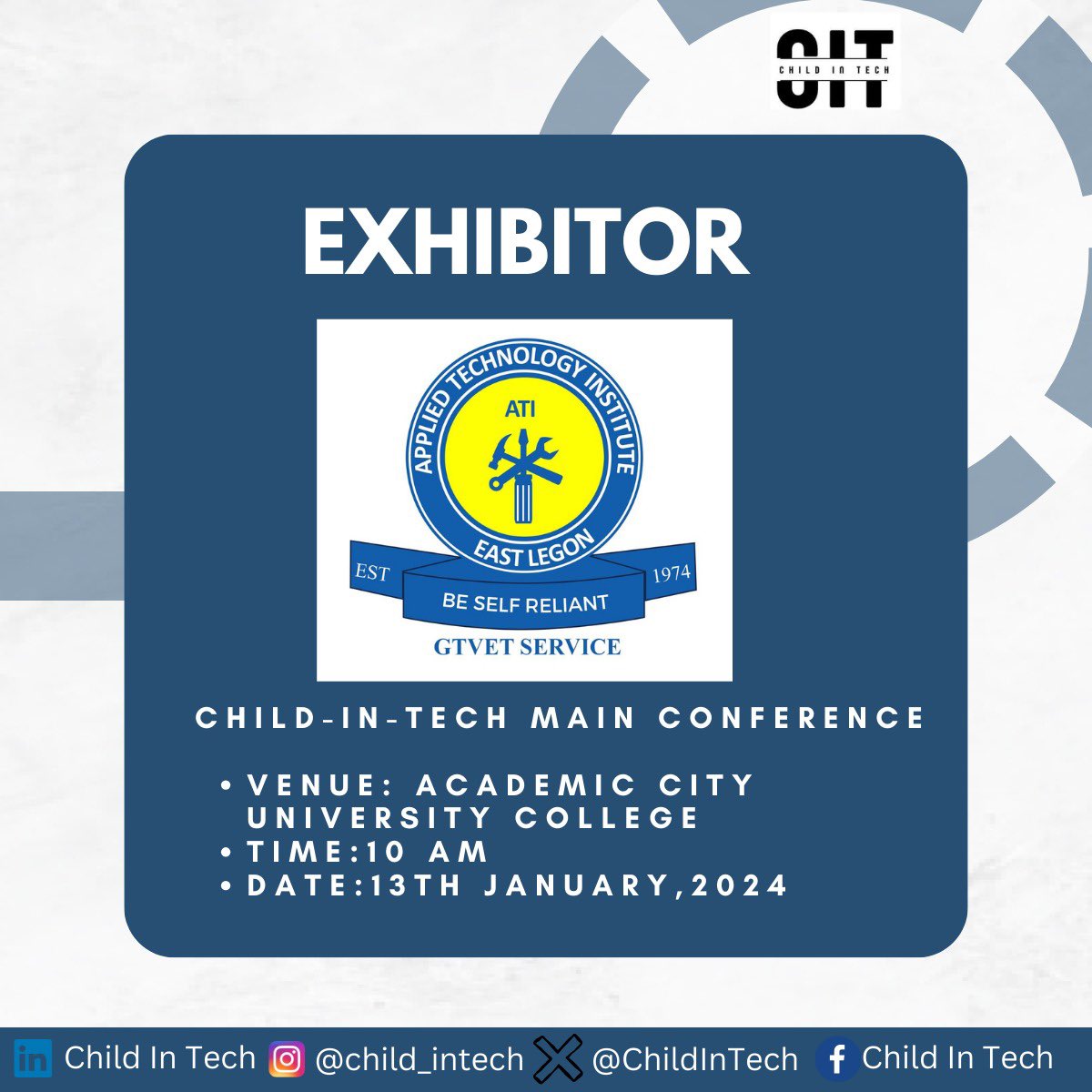 ChildInTech's tweet photo. Thank you Applied Technology Institute for being an exhibitor, We’re glad to have you be a part of this. We couldn’t have done this without you You are a part of our success The Child-In-Tech main conference will be on the 13th of January, 2024 at Academic City University College https://t.co/ryBRG4z42t