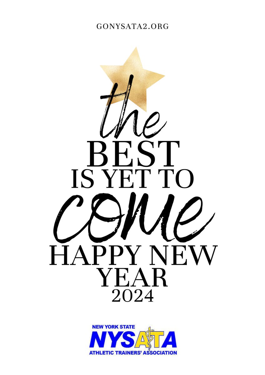 GO_NYSATA's tweet photo. 2023 was a banner year for New York State Athletic Trainers, but the best is yet to come...
@GO_NYSATA would like to wish everyone a very Happy & Healthy New Year! 🎆
#HealthcareThroughAction #GetInTheGameNY #AT4All
@natad2 @NATASLCreps @NATA1950 @NATA_SAAC https://t.co/UNEl1l0uPi