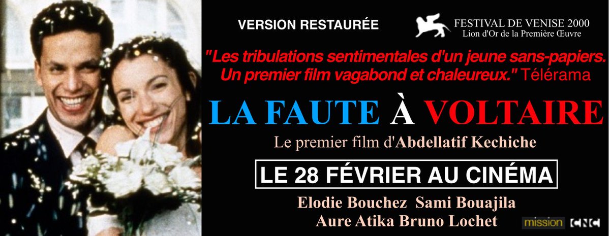 Re(découvrez) en version restaurée le premier film d'#AbdellatifKechiche, #lafauteàvoltaire, lion d'or de la première oeuvre #festival Mostra de Venise Avec #elodiebouchez #aureatika #SamiBouajila #brunolochet Au #cinéma le 28 février 2024