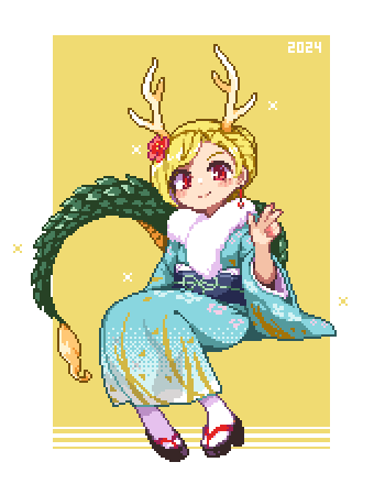 kicchou yachie 1girl blonde hair solo antlers short hair horns tail  illustration images