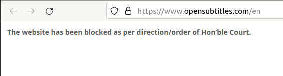 pranesh's tweet photo. TIL that @opensubtitles is among the tens of thousands of websites blocked in India. It's almost as if one has to always use VPNs while browsing the web in India.
#WebsiteBlock #FoE #censorship #India #copyright #copywrongs https://t.co/qicF6kvhJi