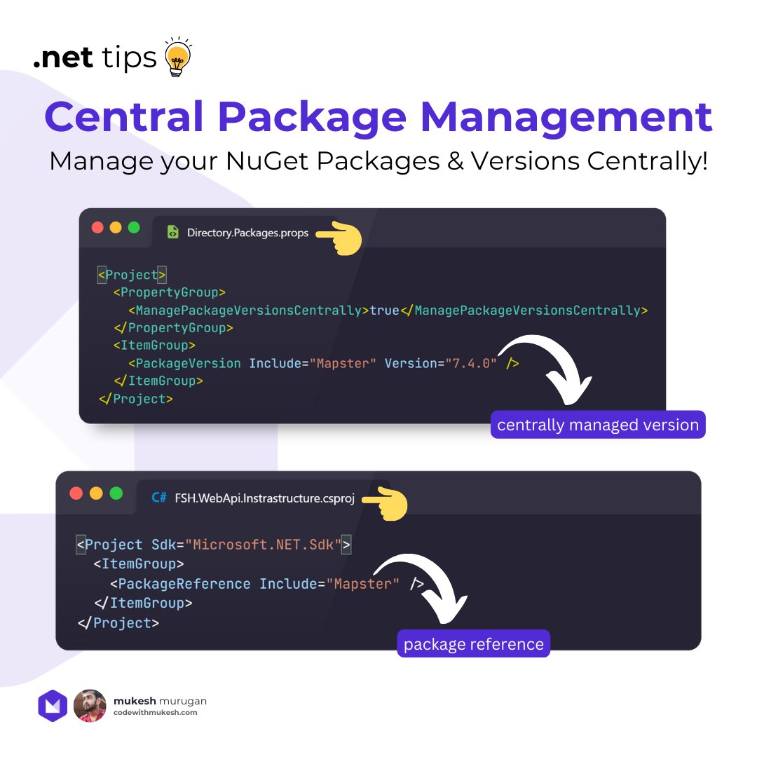 iammukeshm's tweet image. Managing NuGet packages in Multi-Project Solutions might be scary! In such situations, use Nuget&apos;s Central Package Management Feature!

Follow this thread for details!

#nuget #dotnet