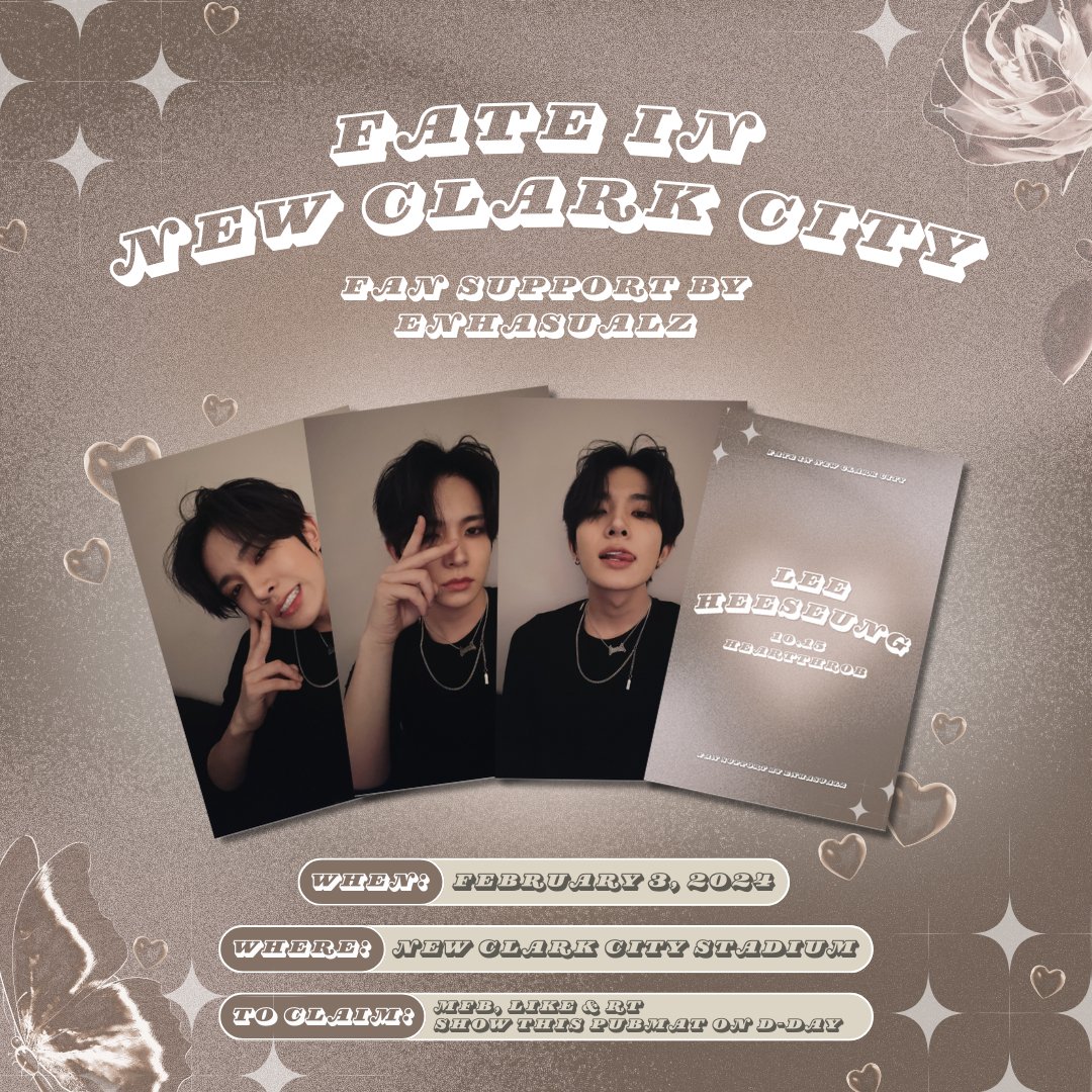 enhasualz's tweet photo. :¨·.·¨: 
 `·..➭ #FATE_IN_NEWCLARKCITY

˖⋆࿐໋₊ HEESEUNG HEARTTHROB PC
            Fan support by @enhasualz

🗓 February 3, 2024
📍 New Clark City Stadium
🕛 Time &amp; exact loc (tba)

To claim:
✧ mbf, like &amp; rt
✧ limited qty | 1:1 ratio
✧ dm for trades &amp; donations https://t.co/6qcQ6SgObF