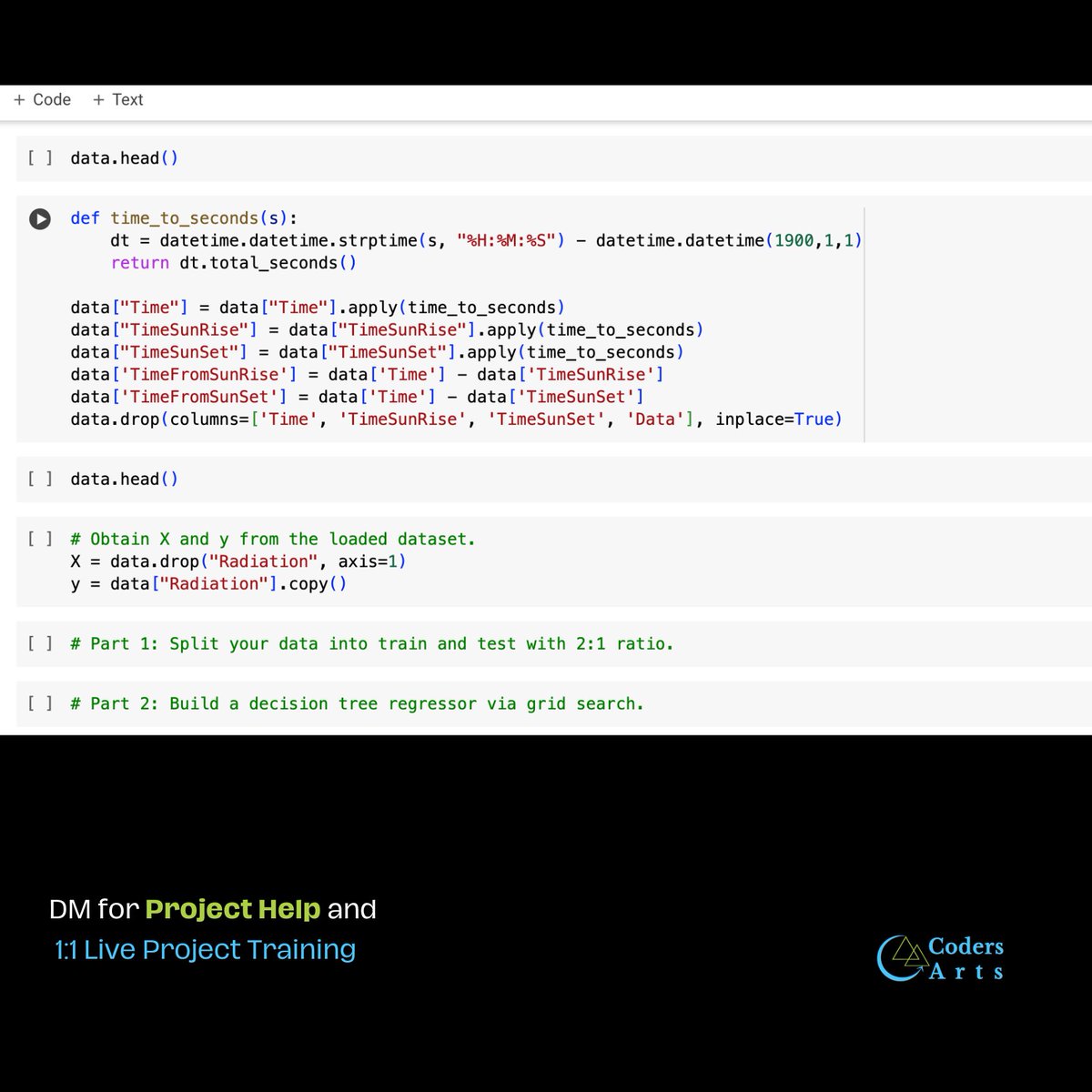 CodersArts's tweet image. Given the set of readings of "wind direction", "wind speed", "humidity" and "temperature" and your goal is to predict the amount of solar radiation based on them.
Get help in AI & Machine Learning, Data Science & Analysis, Assignment , Project Coursework.
#codersarts