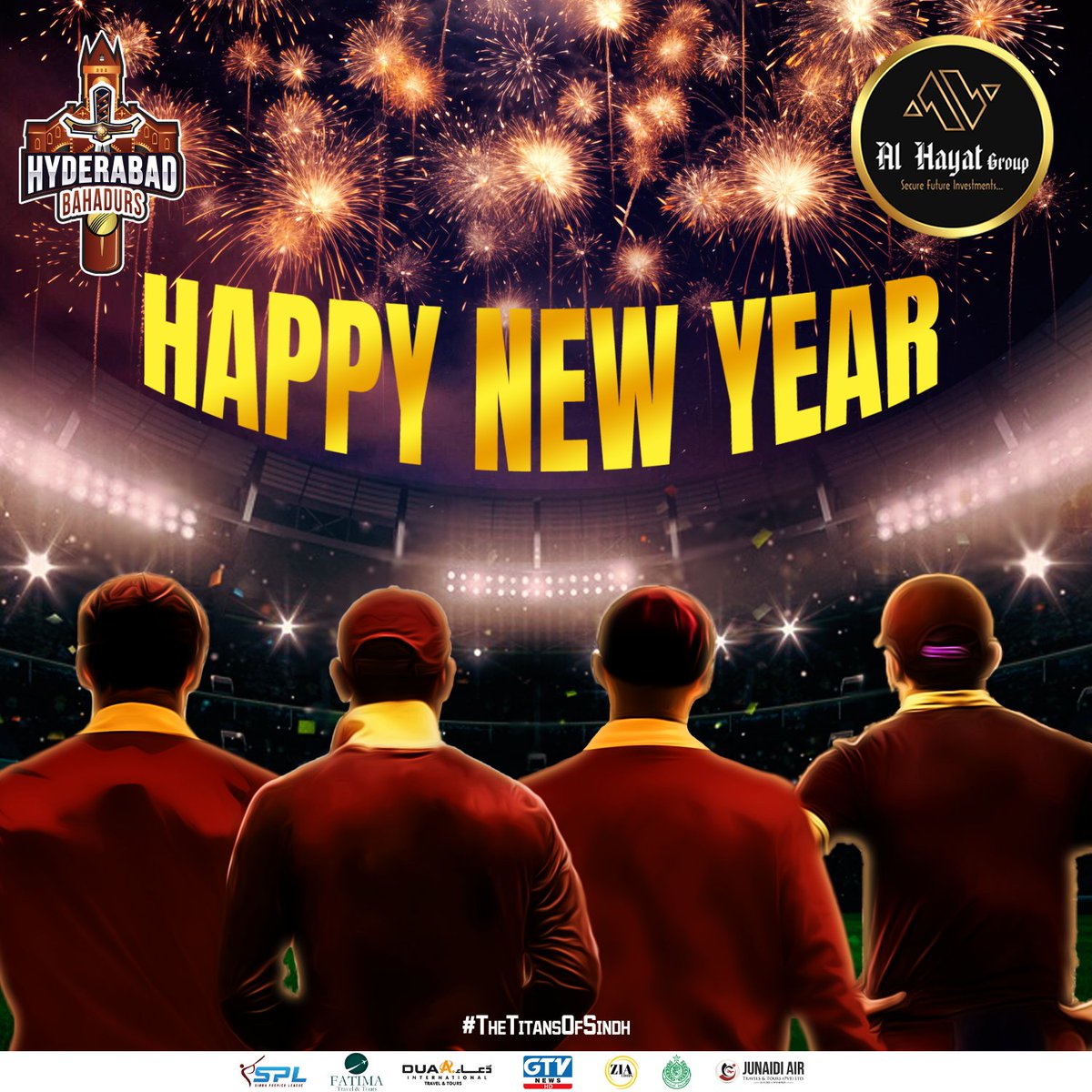 Cheers to more blessings, fun & endless cricket action! 🎉

Wishing a fantastic 𝐍𝐞𝐰 𝐲𝐞𝐚𝐫 𝟐𝟎𝟐𝟒 to all the Bahadurs out there ✨

#TitansOfSindh | #AlHayatGroup | #SPL