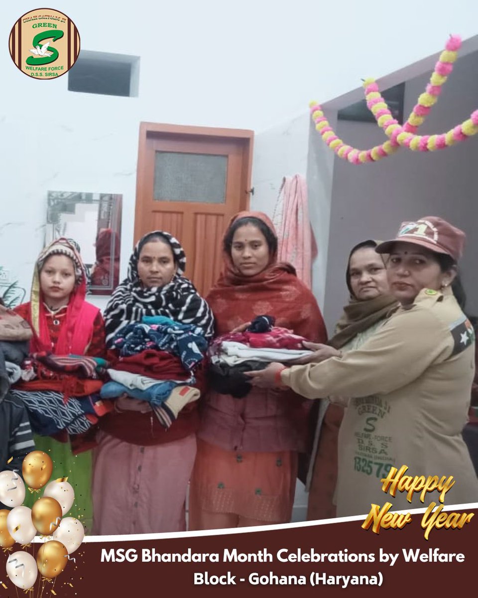 GreenSwelfares's tweet photo. Celebrating MSG Bhandara Month and the New Year with compassion and care! Shah Satnam Ji Green 'S' Welfare Force Wing volunteers are spreading warmth, distributing blankets, sweaters, and warm cloths to needy familie.  Let's join them in embracing the spirit of giving this season. #WinterWarmth #NewYearNewHopes #WinterCare #DeraSachaSauda