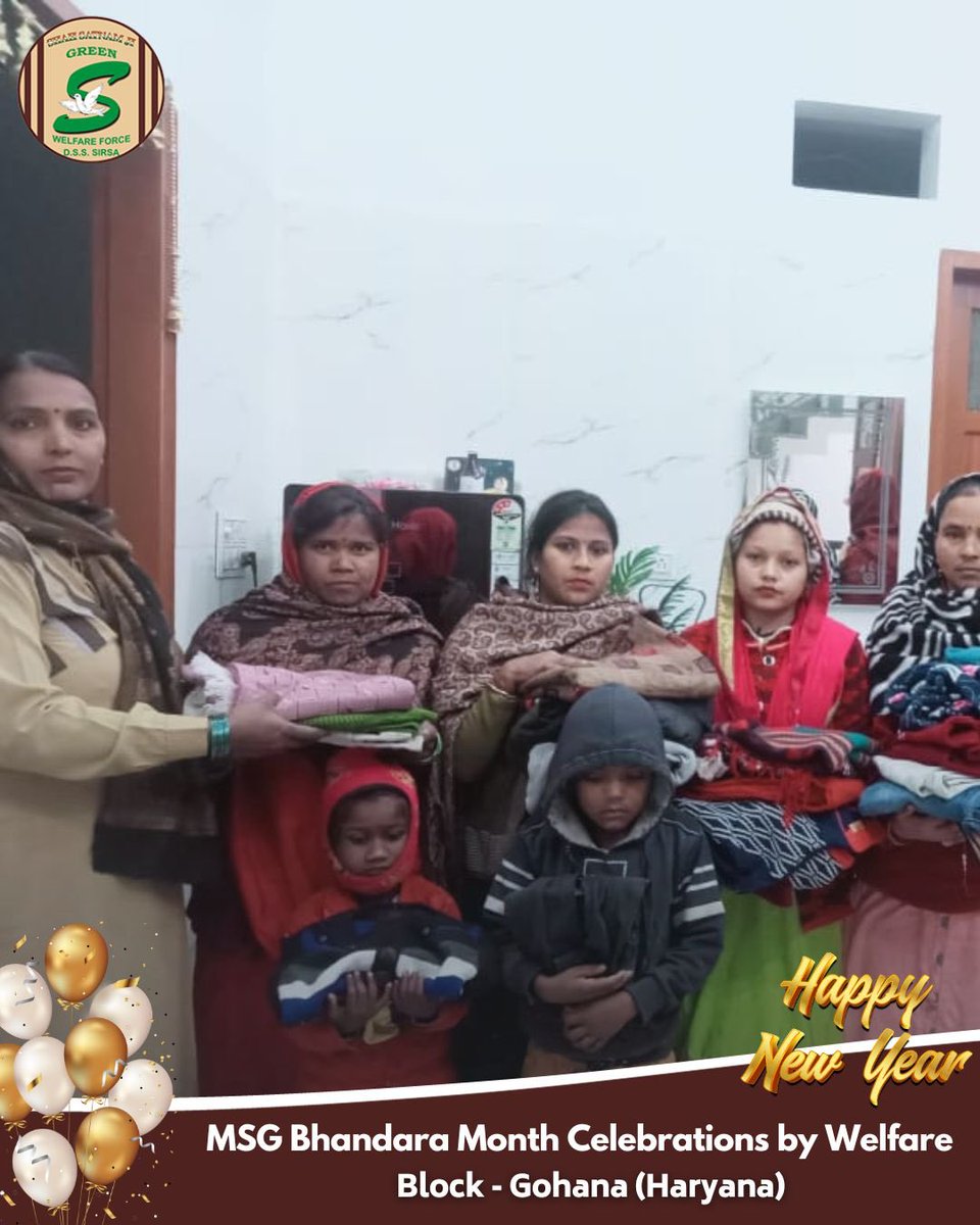GreenSwelfares's tweet photo. Celebrating MSG Bhandara Month and the New Year with compassion and care! Shah Satnam Ji Green 'S' Welfare Force Wing volunteers are spreading warmth, distributing blankets, sweaters, and warm cloths to needy familie.  Let's join them in embracing the spirit of giving this season. #WinterWarmth #NewYearNewHopes #WinterCare #DeraSachaSauda