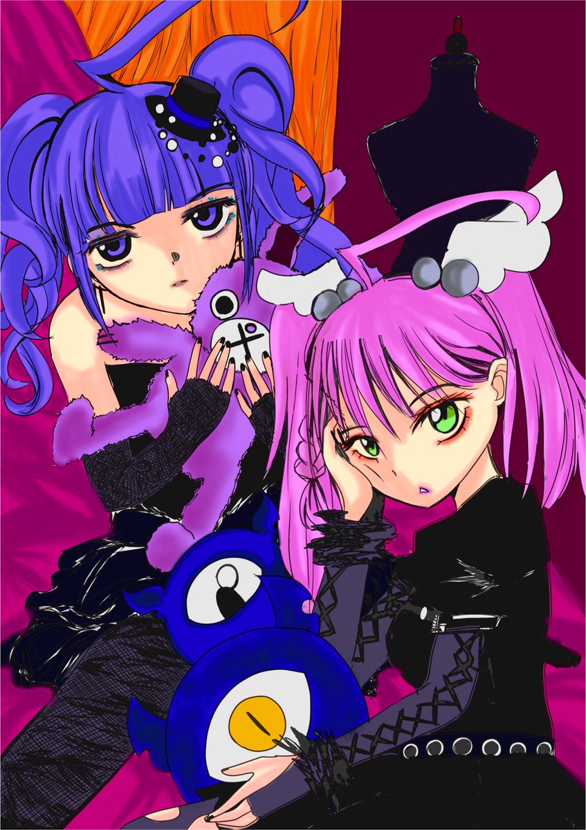 saku_maco29's tweet image. 色塗り途中でほったらかしてたから仕上げた笑笑　　ペン入れから塗り方まで雑やったから手直し大変🤪w

目元ちょっと可愛くメイク？してみた(*´꒳`*)
#MagicWitch
 #ルイ
#ローズ